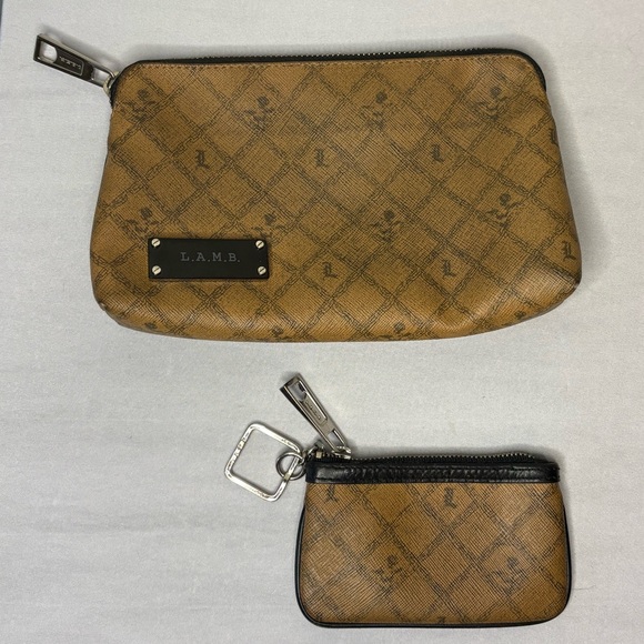L.A.M.B. Handbags - L.A.M.B. Brown Monogram Zip Pouch Set with Coin Key Pouch